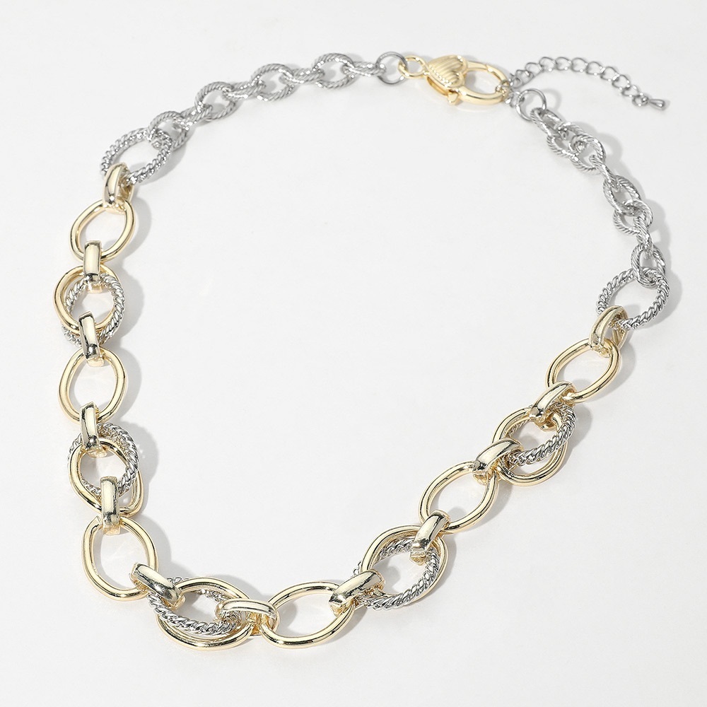14K Gold Plated Two Tone Twisted Rope Oval Link Chain Necklace